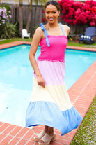 Haptics Hot Pink & Blue Smocked Color Block Maxi Dress 2024 Blow-Out Sale