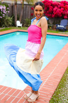 Haptics Hot Pink & Blue Smocked Color Block Maxi Dress 2024 Blow-Out Sale
