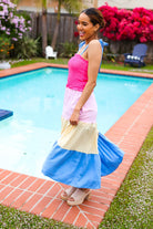 Haptics Hot Pink & Blue Smocked Color Block Maxi Dress 2024 Blow-Out Sale