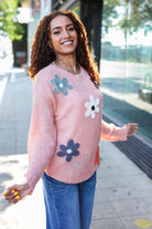 Haptics Eyes On You Terracotta Flower Patch Oversized Knit Sweater Haptics