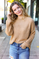 Haptics Classy Chic Taupe Mock Neck Chest Pocket Knit Sweater Haptics