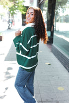 Haptics Fall For You Hunter Green Stripe Notched Neck Collared Oversized Sweater