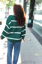 Haptics Fall For You Hunter Green Stripe Notched Neck Collared Oversized Sweater