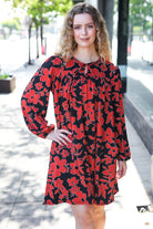 Haptics Boldly You Rust & Black Floral Print Front Tie Dress Final Sale