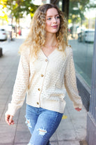 Haptics Follow Me Oatmeal Pointelle Knit Button Down Cardigan Haptics