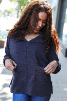 Haptics Charcoal Textured Knit Notch Neck Oversized Collar Sweater 2024 Blow-Out Sale