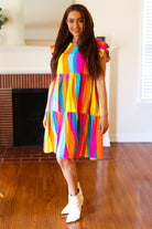 Haptics Eyes On You Multicolor Abstract Print Smocked Ruffle Sleeve Dress Haptics