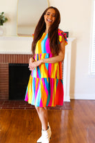 Haptics Eyes On You Multicolor Abstract Print Smocked Ruffle Sleeve Dress Haptics