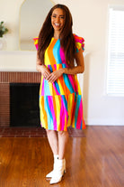 Haptics Eyes On You Multicolor Abstract Print Smocked Ruffle Sleeve Dress Haptics