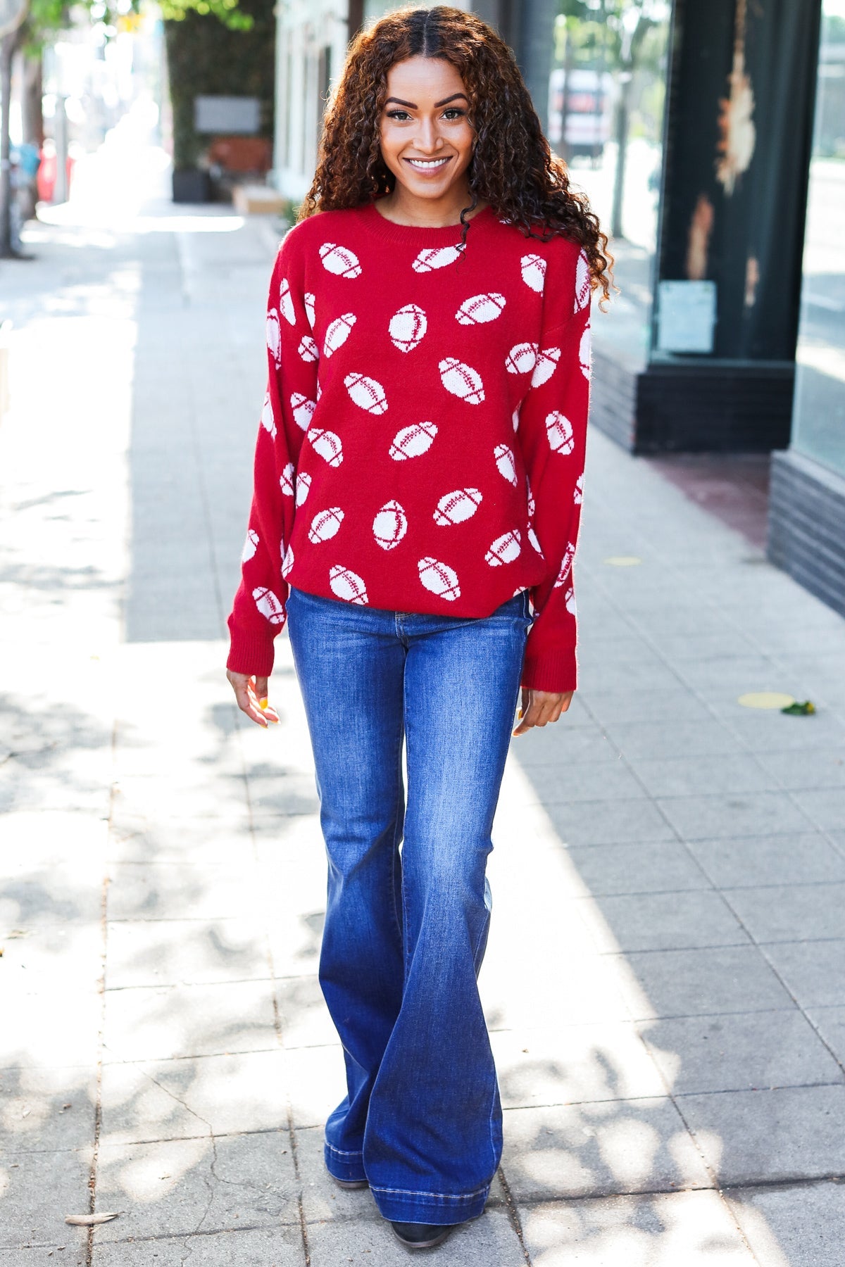 Haptics Game Day Red Football Print Jacquard Knit Sweater 2024 Blow-Out Sale
