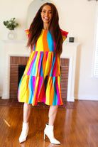 Haptics Eyes On You Multicolor Abstract Print Smocked Ruffle Sleeve Dress Haptics