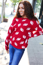 Haptics Game Day Red Football Print Jacquard Knit Sweater Haptics