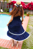 Haptics Navy Square Neck Ric Rac Trim Adjustable Straps Maxi
