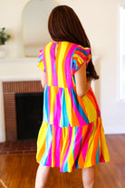 Haptics Eyes On You Multicolor Abstract Print Smocked Ruffle Sleeve Dress Haptics