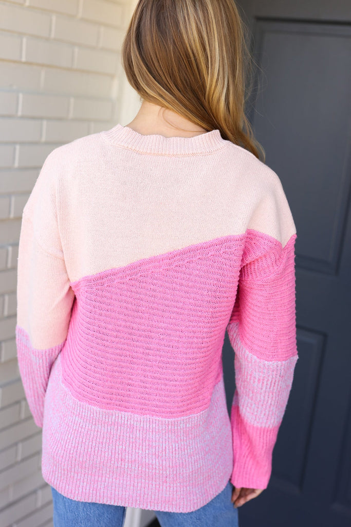 Very J Make You Smile Pink Diagonal Color Block Sweater Love Riche