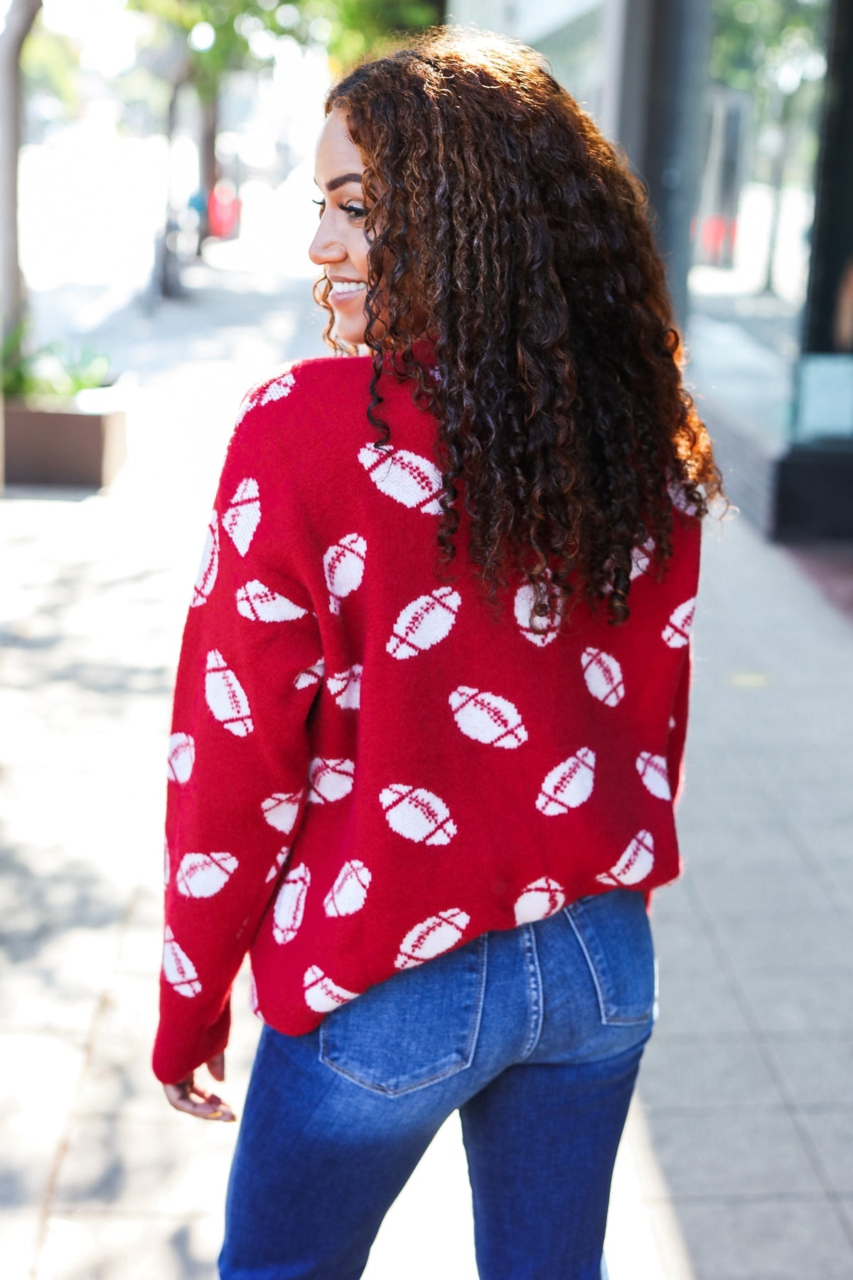 Haptics Game Day Red Football Print Jacquard Knit Sweater 2024 Blow-Out Sale