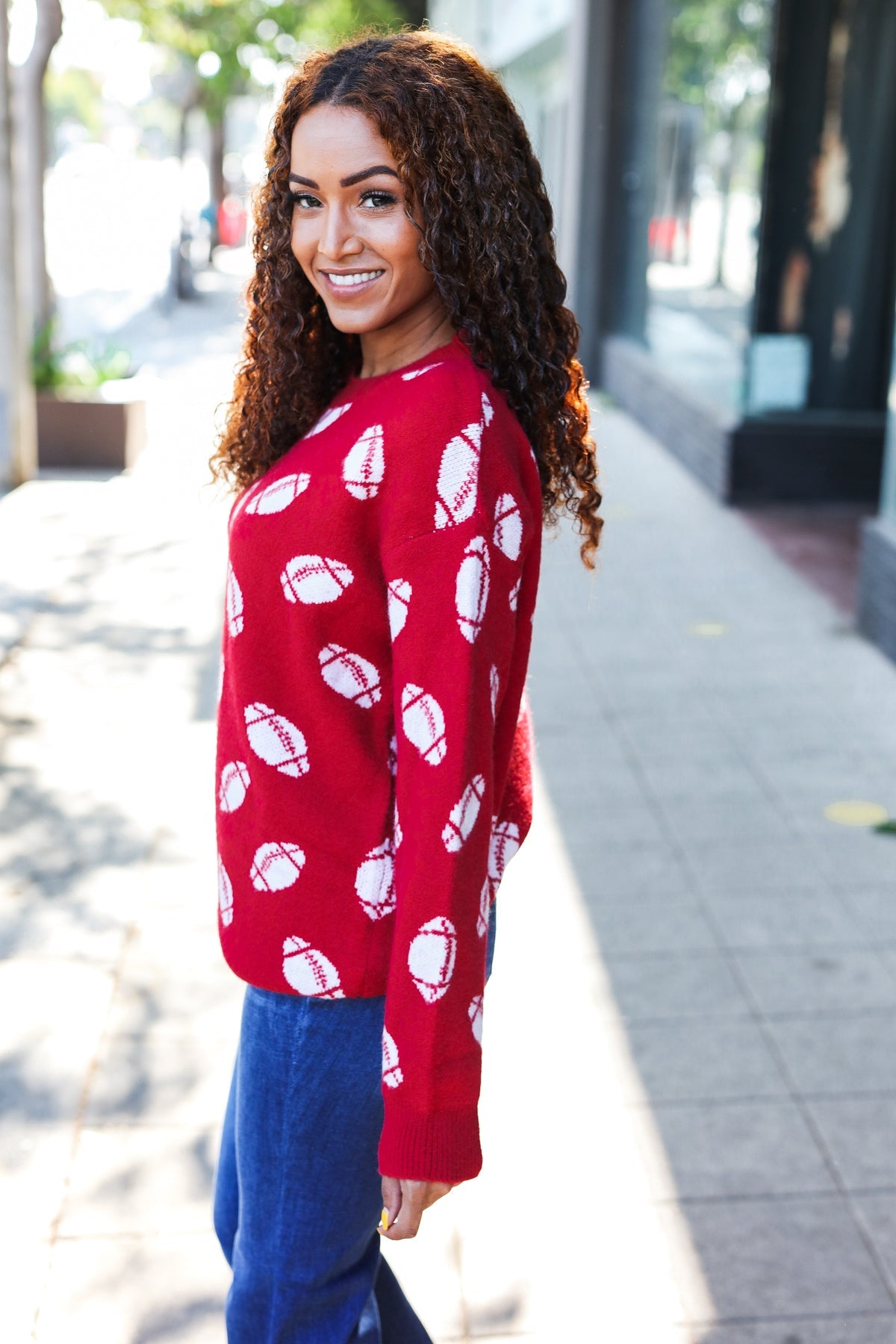 Haptics Game Day Red Football Print Jacquard Knit Sweater 2024 Blow-Out Sale