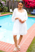 Sugarfox White Accordion Pleated Lace Square Neck Dress 2025 Summer-Blow Out Sale