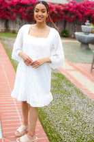 Sugarfox White Accordion Pleated Lace Square Neck Dress 2025 Summer-Blow Out Sale