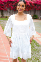 Sugarfox White Accordion Pleated Lace Square Neck Dress 2025 Summer-Blow Out Sale