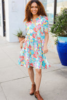 Sunny Days Mint Floral Print Notched Collar Frock Dress