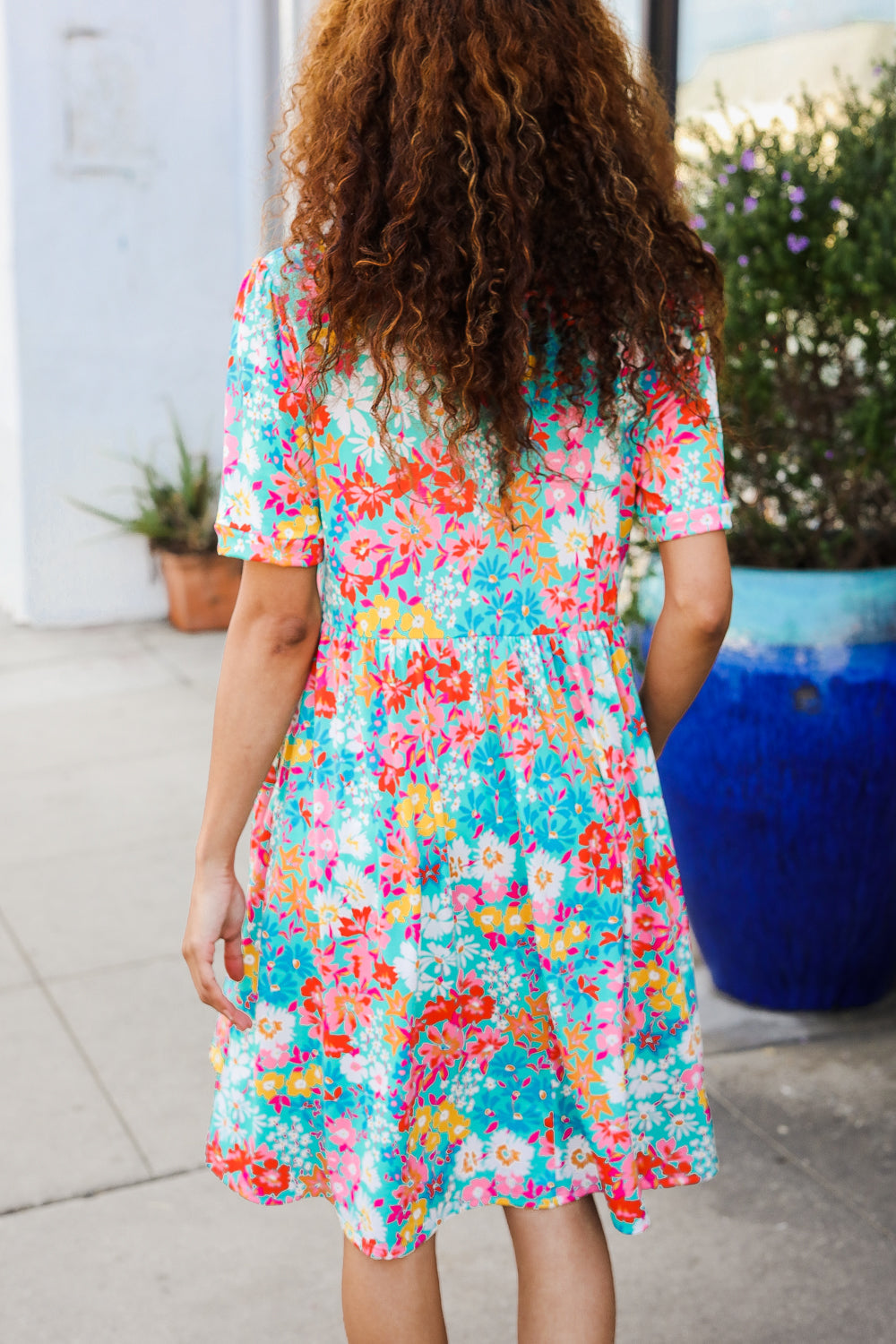 Sunny Days Mint Floral Print Notched Collar Frock Dress