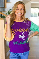 BIBI "Queen of Mardi" Pearl & Tinsel Color Block Knit Top BIBI