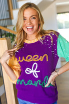 BIBI "Queen of Mardi" Pearl & Tinsel Color Block Knit Top BIBI