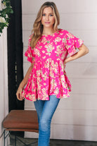 Haptics Fuchsia Floral Frill Ruffle Hem Tiered Swing Top Final Sale Haptics