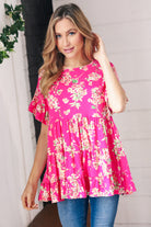 Haptics Fuchsia Floral Frill Ruffle Hem Tiered Swing Top Final Sale Haptics