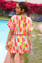 Haptics Coral Geo Abstract Surplice Woven Romper