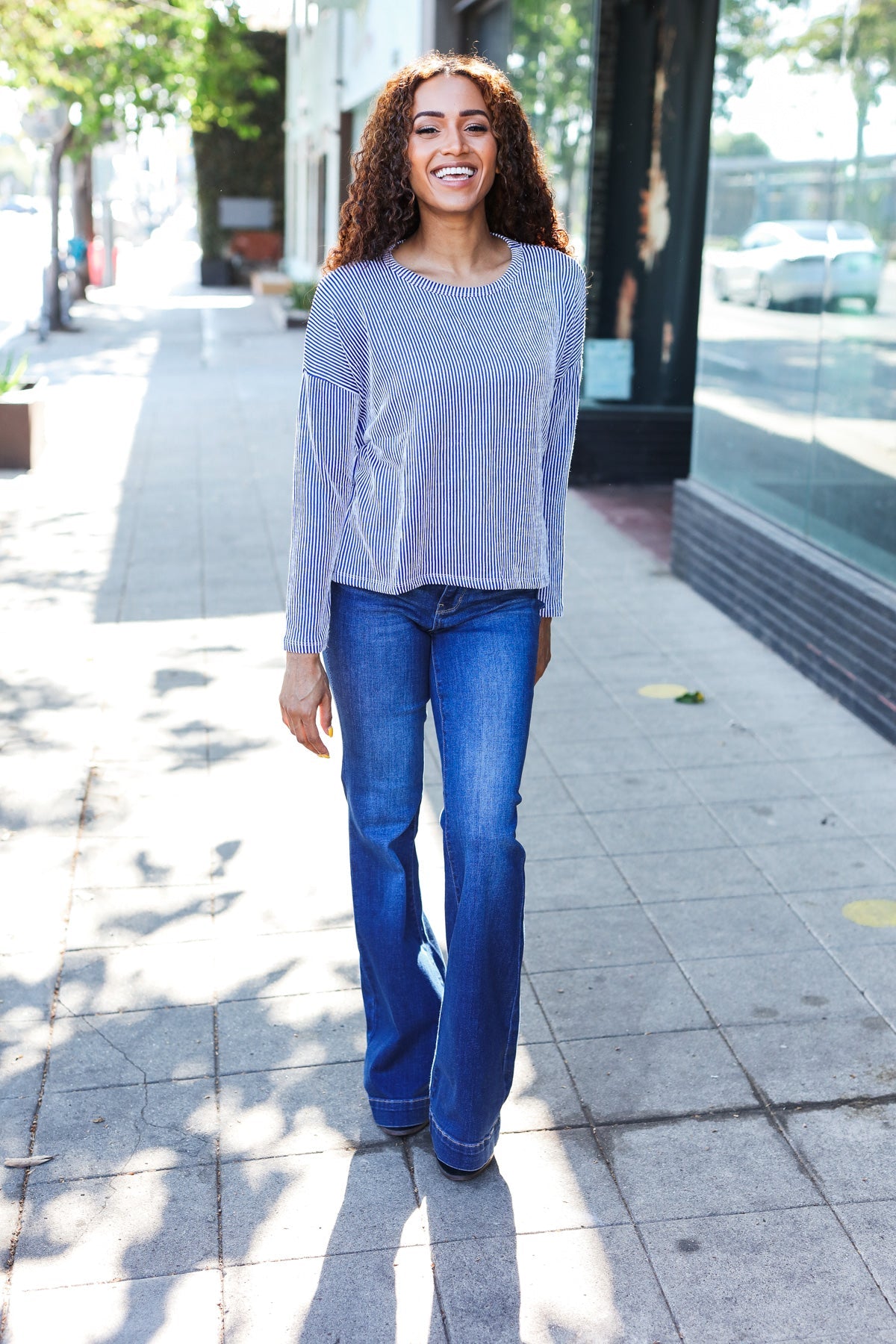 Zenana Hello Beautiful Blue Rib Dolman Cropped Sweater Top Shirts & Tops