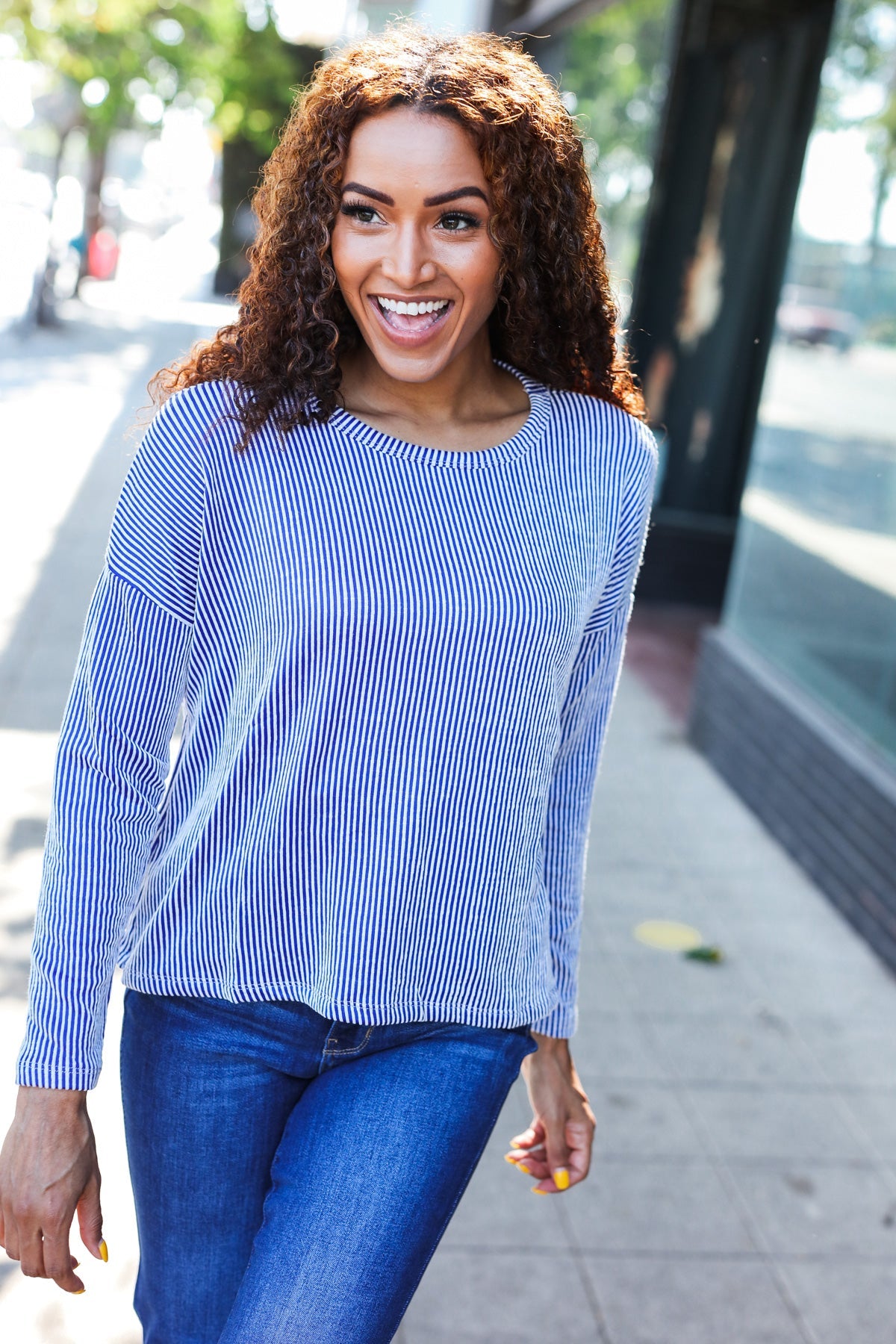 Zenana Hello Beautiful Blue Rib Dolman Cropped Sweater Top Shirts & Tops