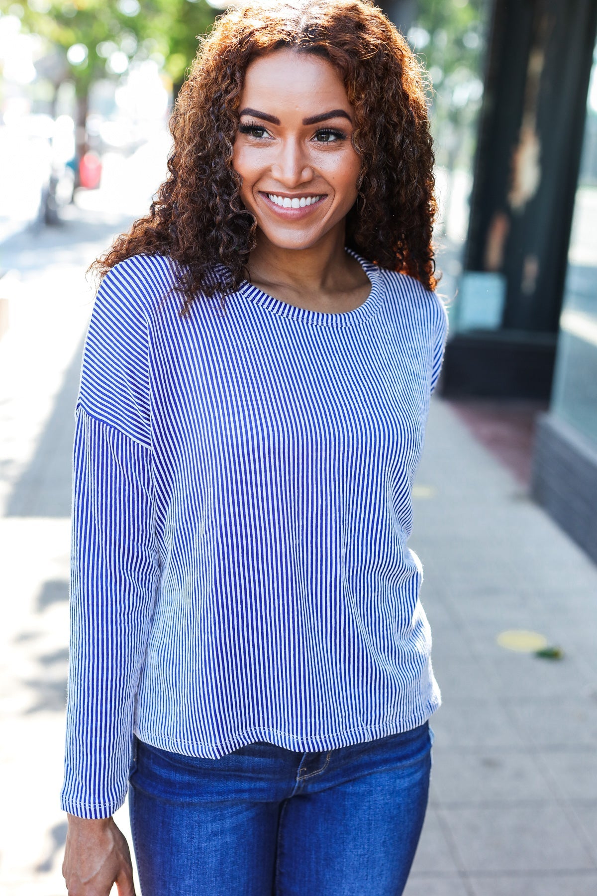 Zenana Hello Beautiful Blue Rib Dolman Cropped Sweater Top Zenana