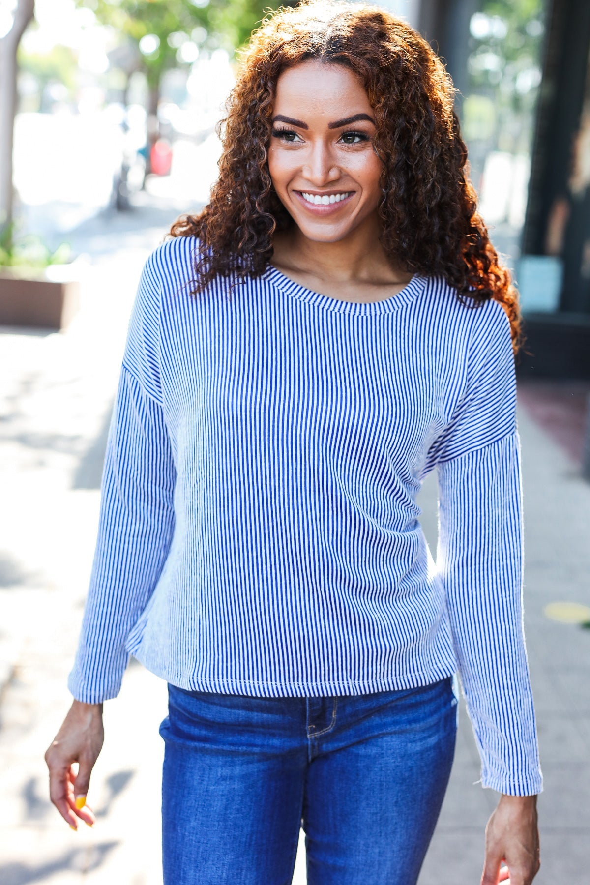 Zenana Hello Beautiful Blue Rib Dolman Cropped Sweater Top Shirts & Tops