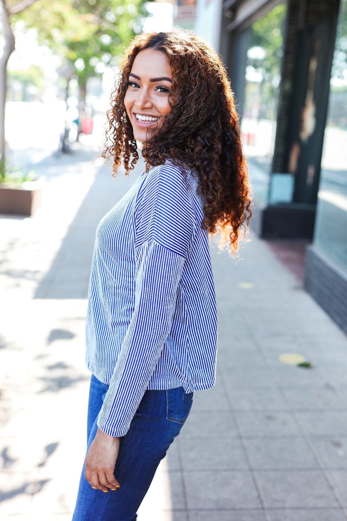 Zenana Hello Beautiful Blue Rib Dolman Cropped Sweater Top Shirts & Tops