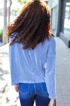 Zenana Hello Beautiful Blue Rib Dolman Cropped Sweater Top Shirts & Tops