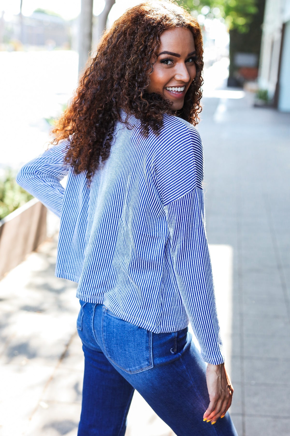 Zenana Hello Beautiful Blue Rib Dolman Cropped Sweater Top Zenana