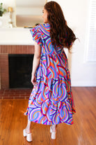 Haptics Feel Your Best Purple Abstract Print Smocked Ruffle Sleeve Maxi Dress Haptics