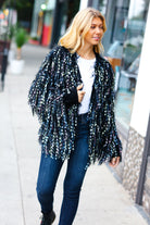 Haptics Dazzling Black & Multicolor Fuzzy Fringe Knit Cardigan Haptics