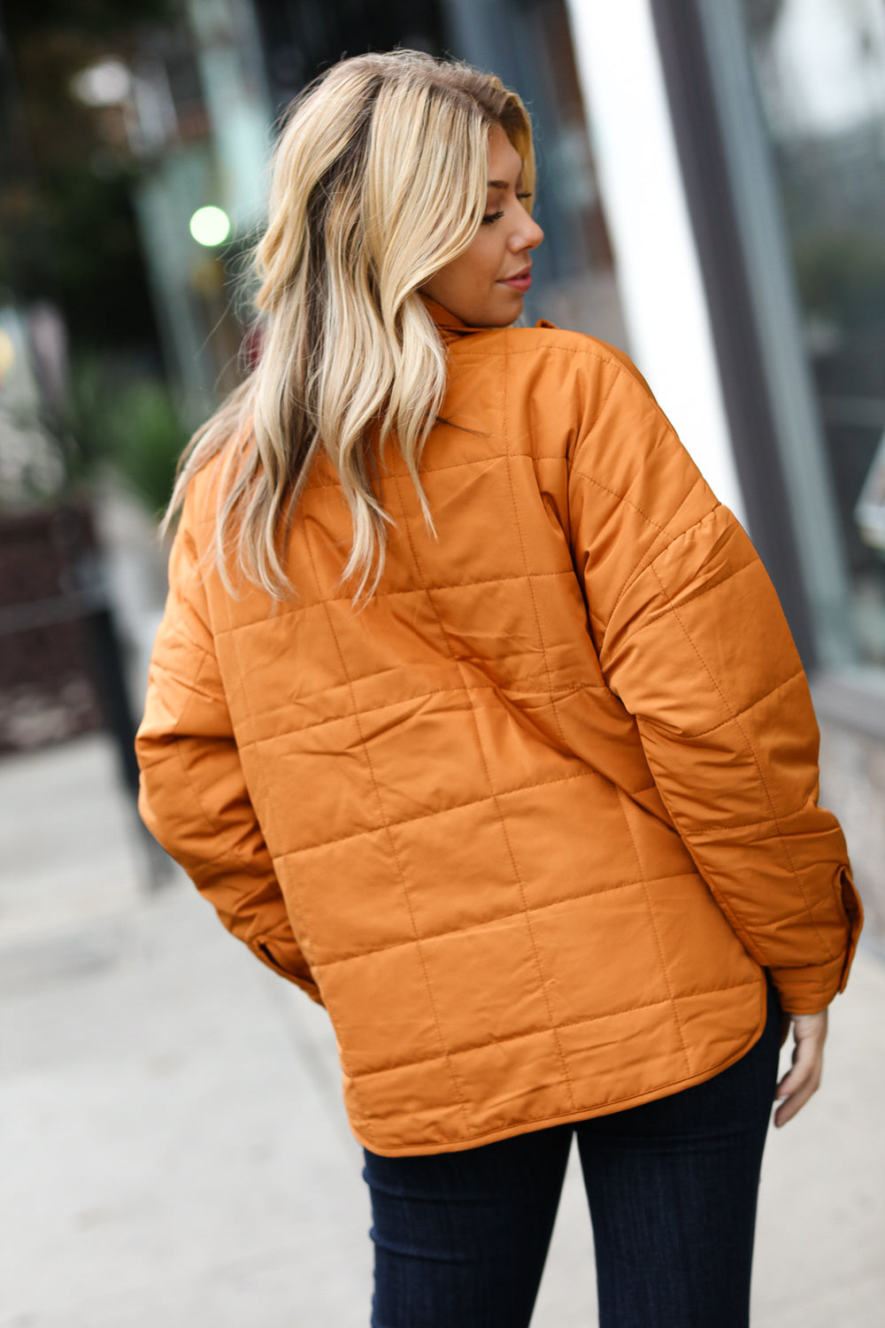 Haptics Eyes On You Butterscotch Quilted Puffer Jacket Bloom 2023 Winter Sale