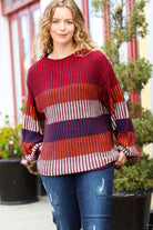 Haptics Burgundy & Navy Stripe Oversized Sweater Haptics