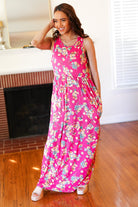 Haptics Pink Floral Print Fit and Flare Sleeveless Maxi Dress Haptics