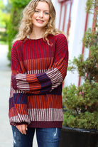 Haptics Burgundy & Navy Stripe Oversized Sweater Haptics