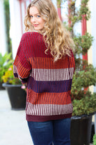 Haptics Burgundy & Navy Stripe Oversized Sweater Haptics