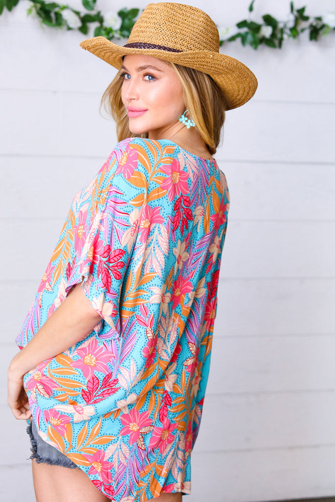 Haptics Multicolor Tropical Floral Print Woven Top Haptics