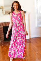 Haptics Pink Floral Print Fit and Flare Sleeveless Maxi Dress Haptics