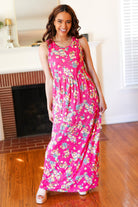 Haptics Pink Floral Print Fit and Flare Sleeveless Maxi Dress Haptics