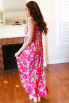 Haptics Pink Floral Print Fit and Flare Sleeveless Maxi Dress Haptics