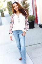 BiBi Casual Living Cream Aztec Print French Terry Henley Top Shirts & Tops